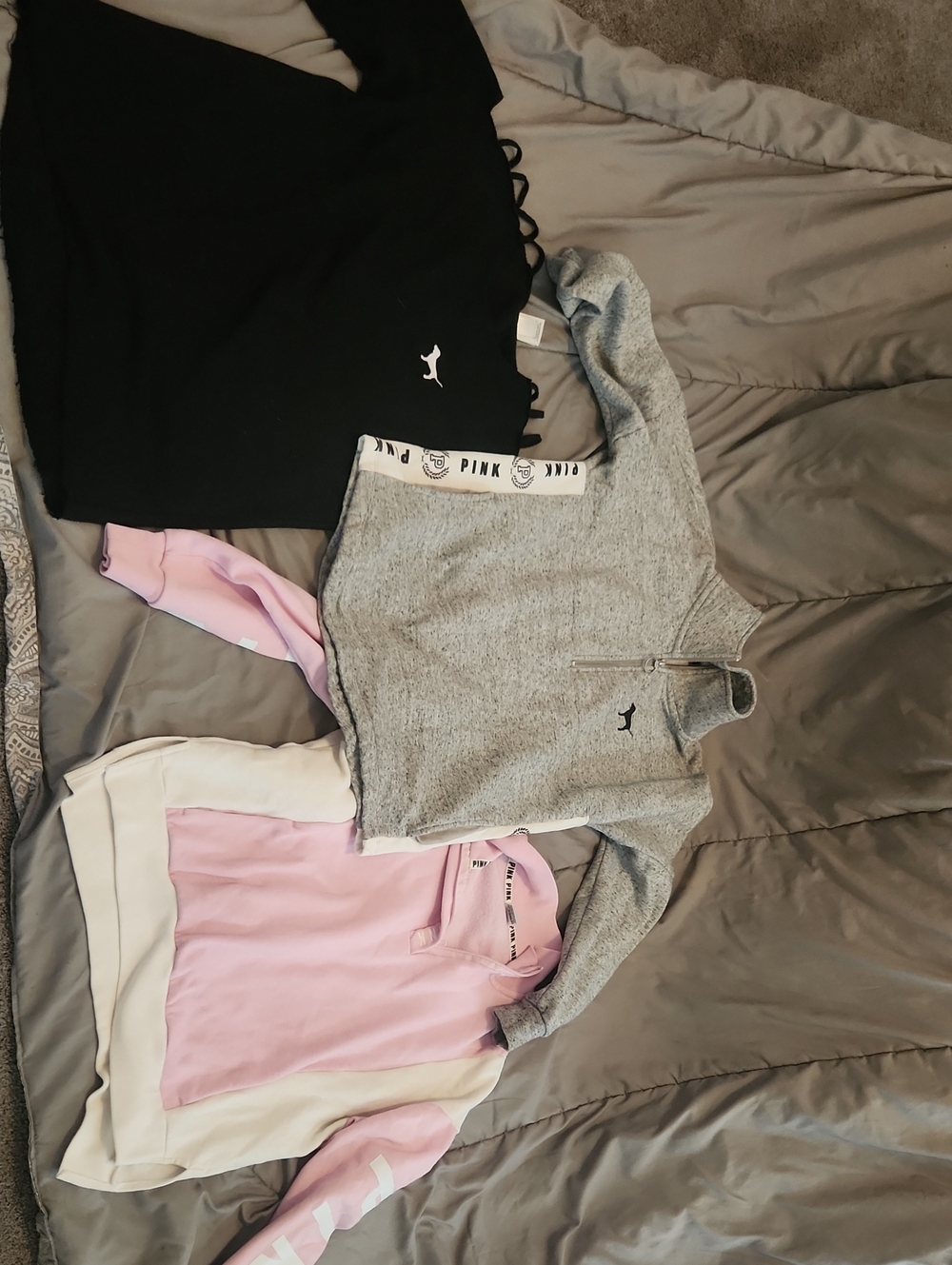 PINK Victoria's Secret Black, Gray & Pink Sweatshirt Bundle